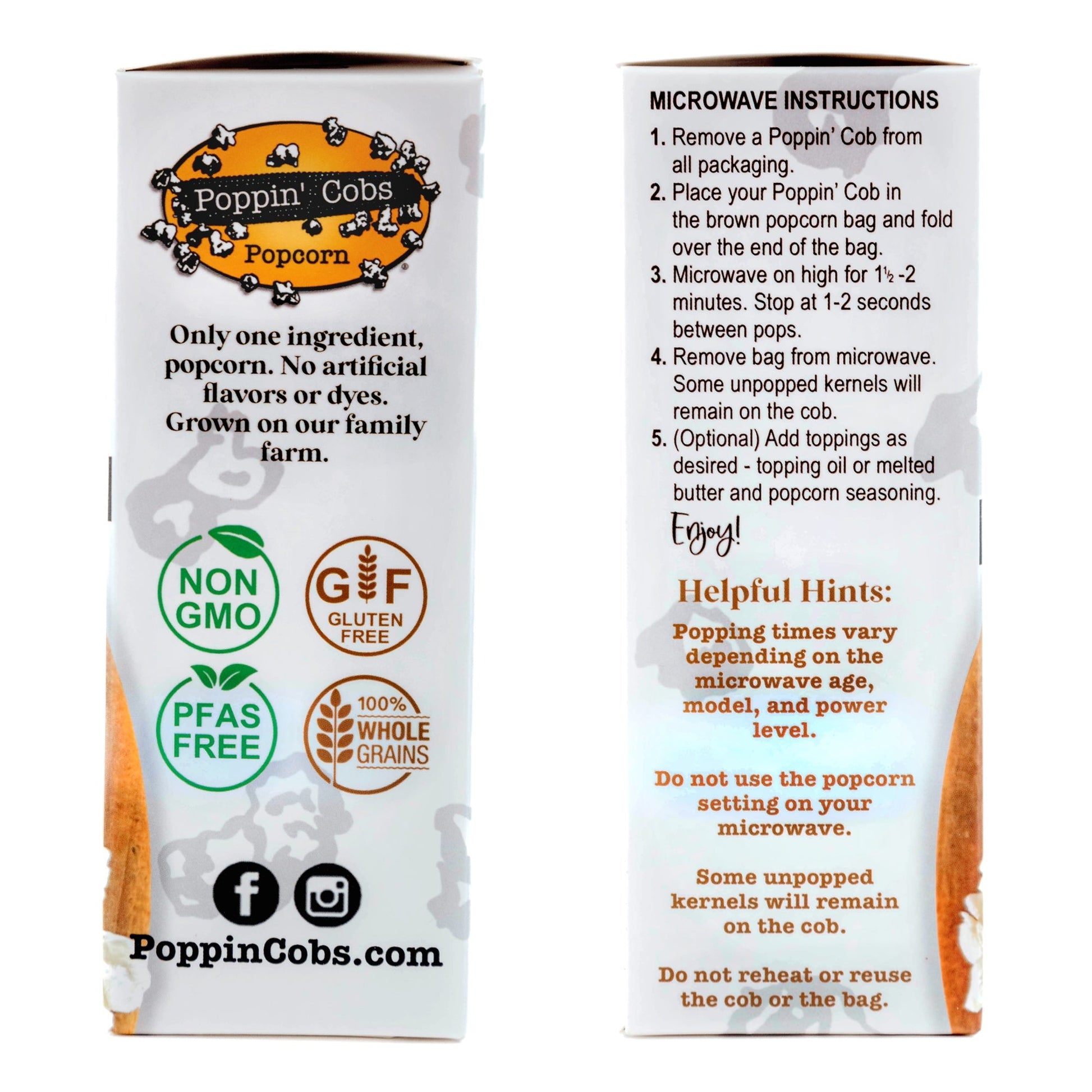 Popcorn packaging with branding and instructions