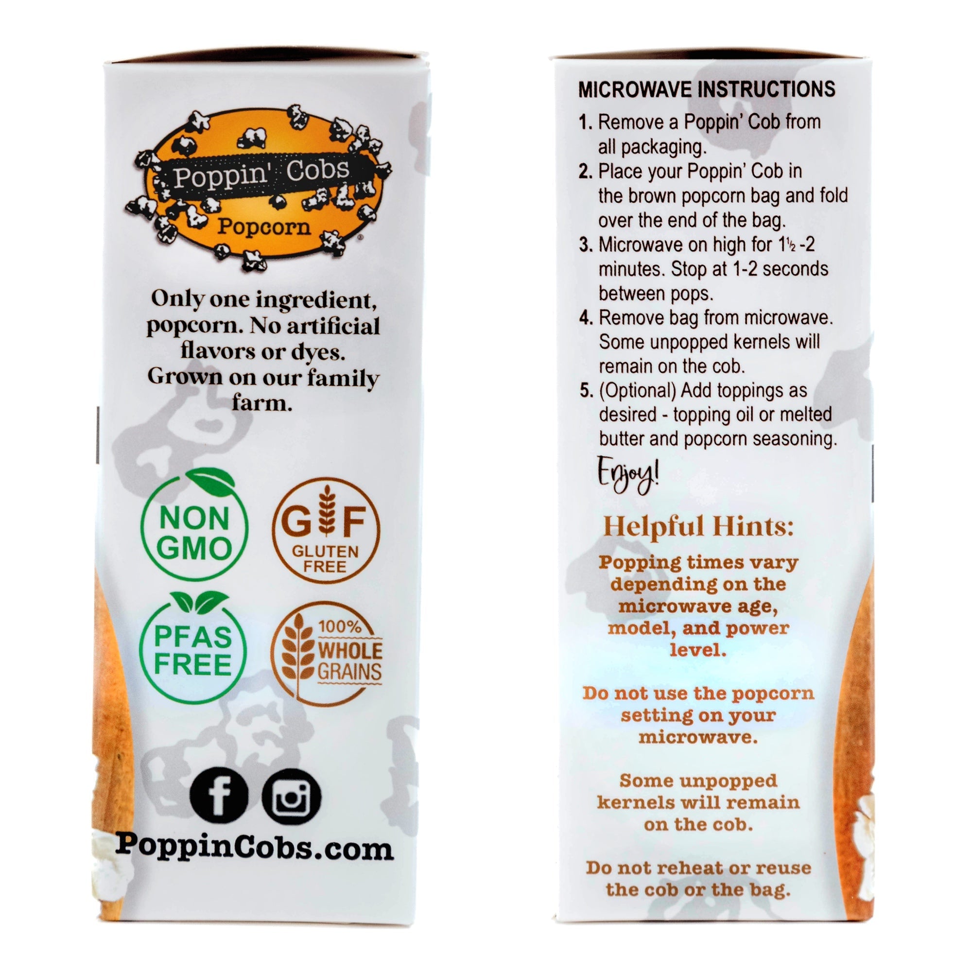 Popcorn packaging with branding and instructions
