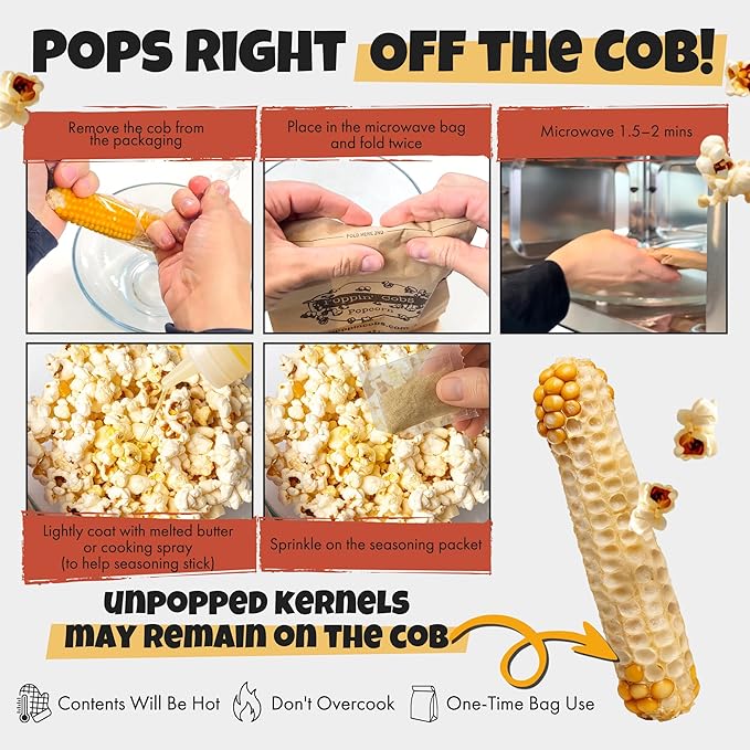 Instructions for microwaving corn on the cob and making popcorn.