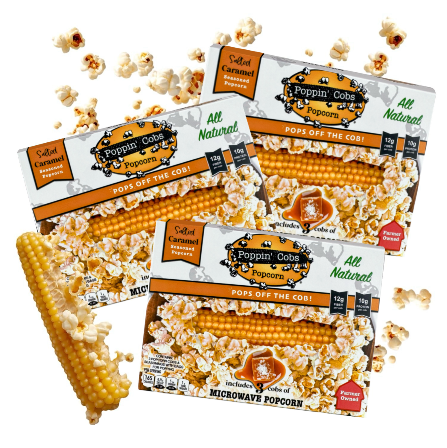 Poppin' Cobs Popcorn – Salted Caramel Three 3-Packs (9 COUNT)