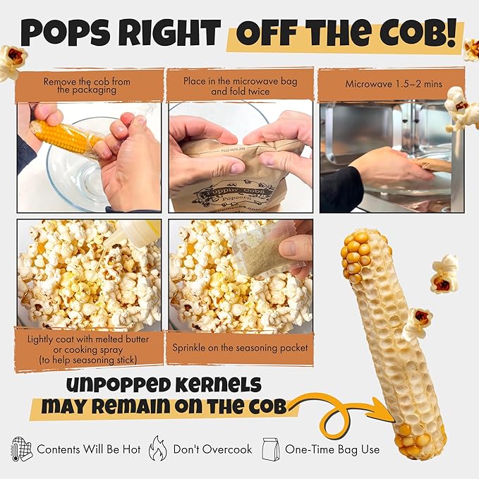 Instructions for microwaving corn on the cob and making popcorn.