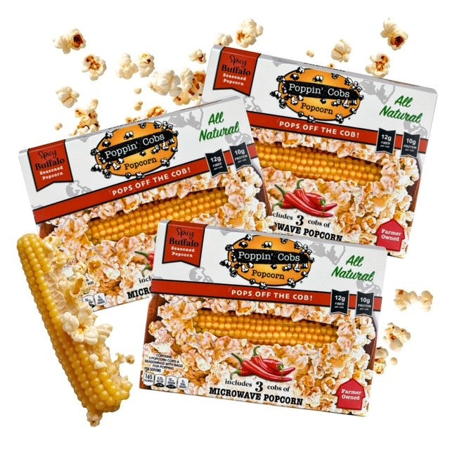 Poppin' Cobs Popcorn – Spicy Buffalo Three 3-Packs (9 COUNT)